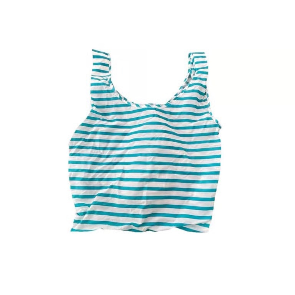 Striped Tank Top in White and Teal